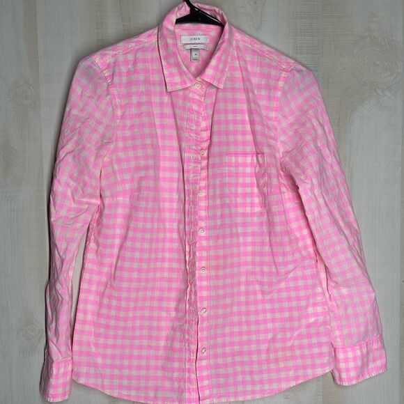 J. Crew pink and white checked long sleeve shirt, size 4 - Picture 1 of 12